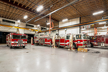 Fire trucks in garage