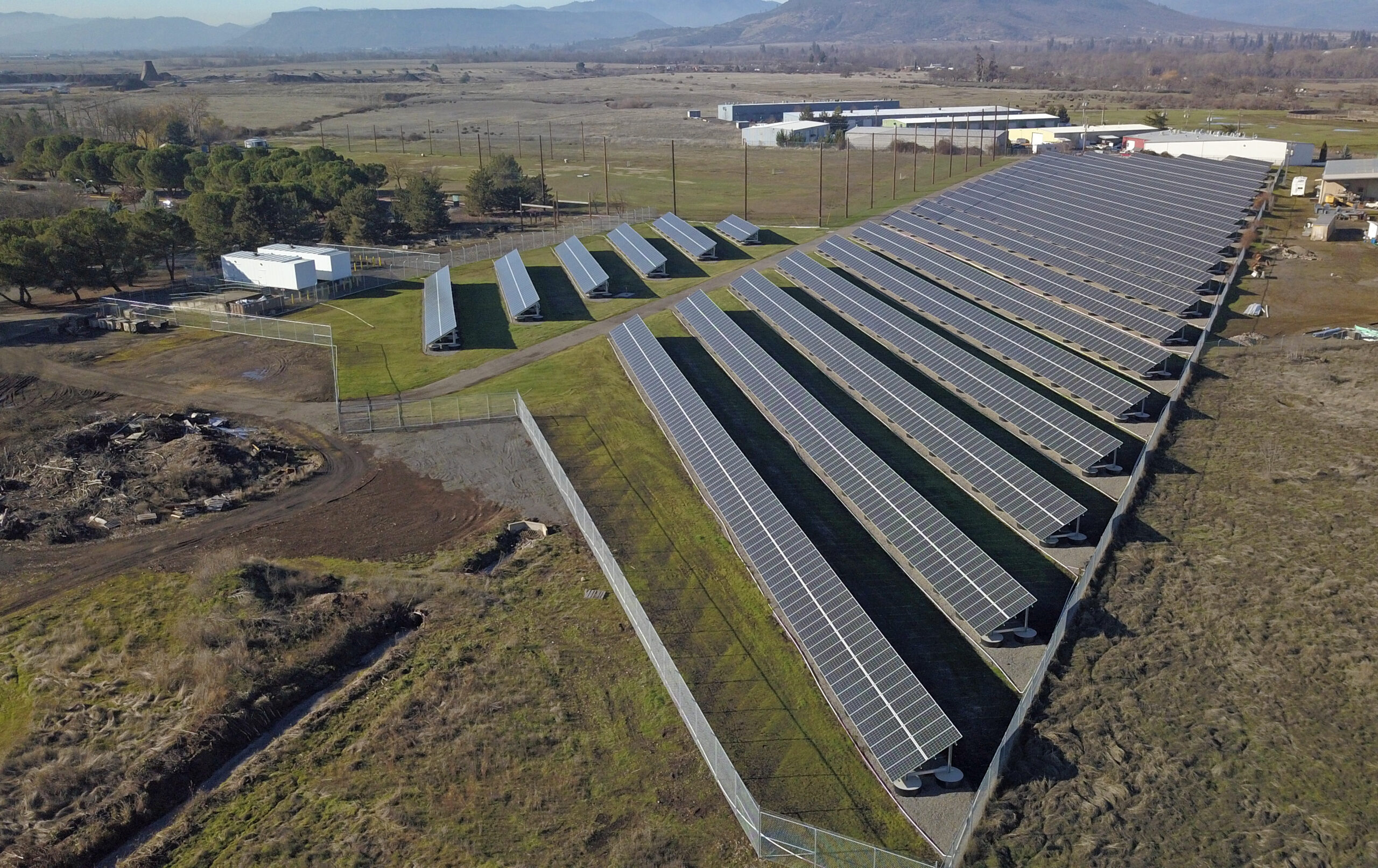 aerial view of solar panels in field